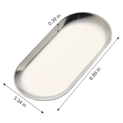 Fspronail 1Pcs Manicure Tools Storage Tray, Oval Stainless Steel Storage Dish Nail Art Accessory Display Tray Jewelry Rhinestone Cosmetic Nail Decorations Organizer Metal Storage Plate (Silver) thumbnail 3