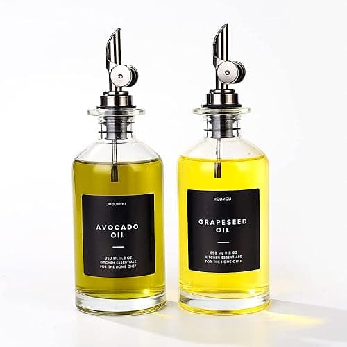 Molimoli Oil and Vinegar Dispenser with Metal Pour Spout, Weighted Pourer, Glass Bottle Dispenser for Kitchen, Olive Oil Cruet, Glass Olive Oil Bottle |350ml, Set of 2 - 350ml, Set of 2 - Black - Image 1