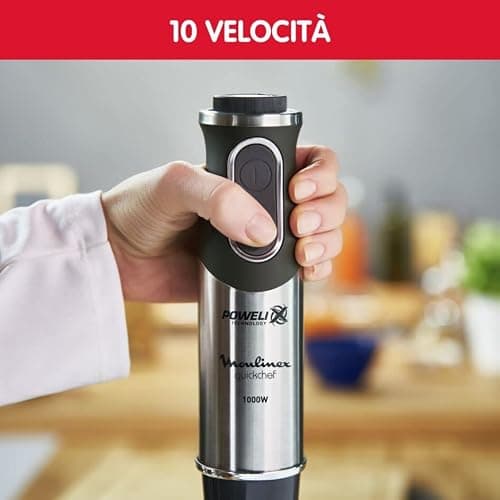 Moulinex QuickChef DD65581 1000 W Hand Blender with 10 Speed Turbo Regulator with 2 Chopping and Assembly Accessories and Measuring Cup, Anti-Splash, Stainless Steel thumbnail 8