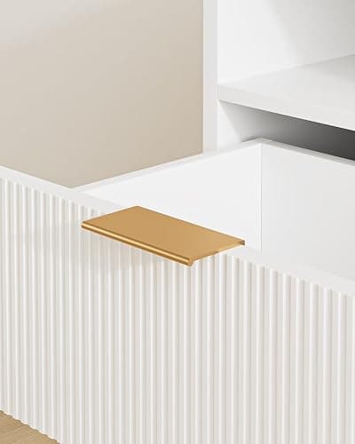 Masupu Nightstand with Charging Station,Mid-Century Modern Bedside Table with Storage Drawer and Open Wood Shelf,Small Gold Frame Side Table for Bedroom,Living Room (White) - White Stripe - 1 Drawer thumbnail 6