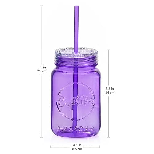 Cupture Acrylic Mason Jar Tumbler Mugs with Lids & Straws - 20 oz, 6 Pack (Warm Blossom) thumbnail 3