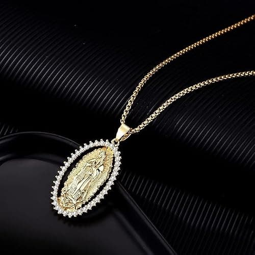 18K Gold Plated Virgin Mary Necklace - Virgen De Guadalupe Mother Mary Our Lady of Guadalupe Pendant Amulet for Women Jewelry Gift thumbnail 6