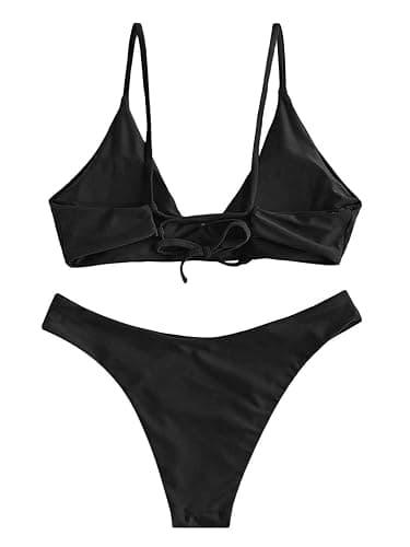 ZAFUL Women's Tie Back Padded High Cut Bralette Bikini Set Two Piece Swimsuit thumbnail 4