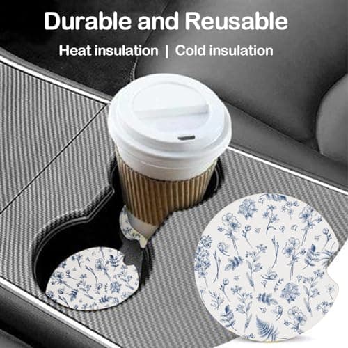 Ceramic Car Coasters – Absorbent Car Cup Holder Coaster Set for Women, Cute Aesthetic Car Accessories for Girls, 2 Pack (Dark Blue) thumbnail 2