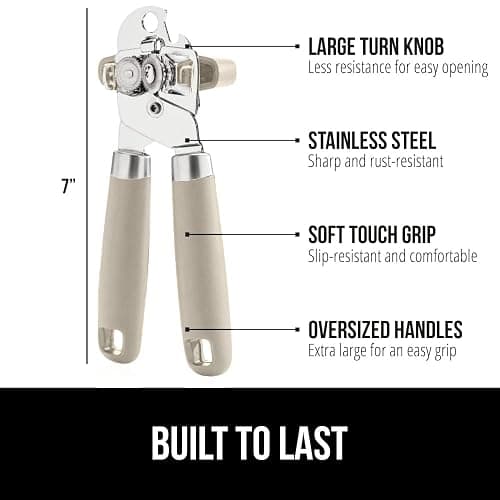 GORILLA GRIP Heavy Duty Stainless Steel Smooth Edge Manual Can Opener and Bottle Openers, Soft Comfortable Handle, Oversized Handheld Turn Knob, US Designed Multifunctional Kitchen Tool, Almond thumbnail 2