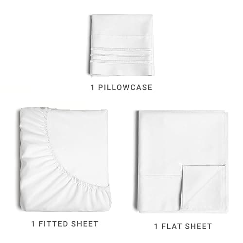 Twin Size 3 Piece Sheet Set - Comfy Breathable & Cooling Bed Sheets Set - Hotel Luxury Bedding for Women, Men, Kids, Teens, Boys & Girls - Deep Pockets, Ultra-Soft and Wrinkle Free - Oeko-Tex - White thumbnail 2