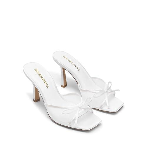 DREAM PAIRS Women's Square Open Toe Heels With Bow Vintage Slip on Stiletto High Backless Dressy Sandals for Daily Party thumbnail 5