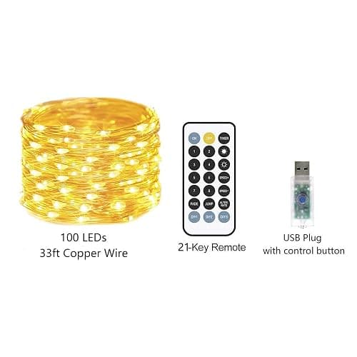 FULEN Fairy Lights for Bedroom,33ft 100LEDs Warm White Indoor LED String Lights USB Powered,Twinkle Lights for Teens Bedroom Decor Starry Lights, Wedding Holidays Decoration thumbnail 6