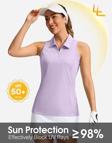Women's Sleeveless Golf Shirt Zip Up Quick Dry Collared Tank Tops Racerback Tennis Athletic Polo Shirts for Women thumbnail 2
