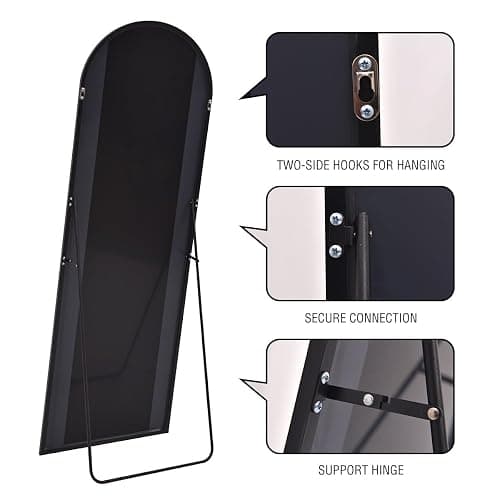 ITSRG Floor Mirror, Full Length Mirror with Stand, Arched Wall Mirror Full Length, Black Floor Mirror Freestanding, Wall Mounted for Bedroom, Black thumbnail 6