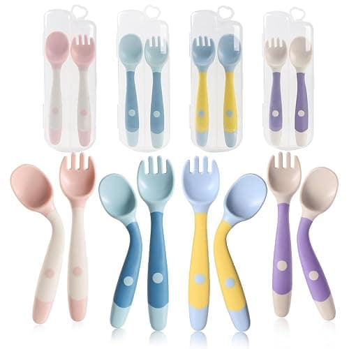 Toddler Spoons, Bendable Training Baby Utensils Spoons and Forks Set for Self Feeding, Easy Grip & Dishwasher Safe Infant Utensils for Babies 6-12 Months (4 Pack) - Image 1