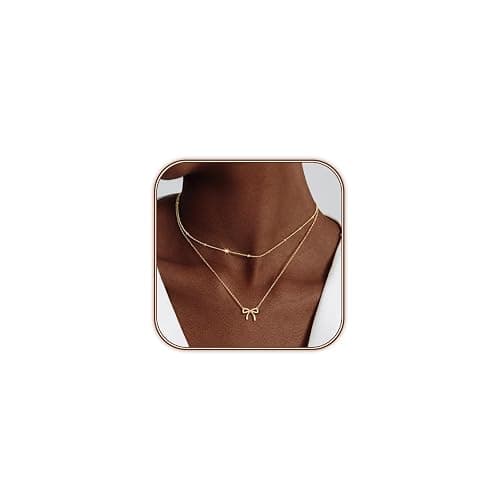OGD Gold Necklace for Women, Bow Necklace 14K Layered Gold Necklace Dainty Bow Pendant Choker Necklace Trendy Bow Necklace Gold Chain Necklaces for Women Jewelry Gift thumbnail 2