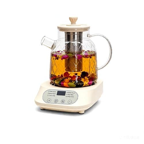Electric Glass Teapot with Digital Display, Clear Ribbed Design, Temperature Control, Heating Base - Image 1