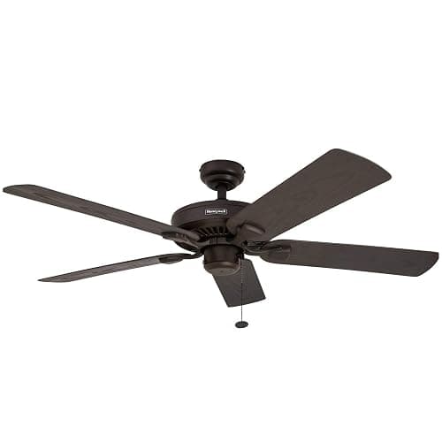 Honeywell Ceiling Fans Belmar 52 Inch Ceiling Fan Without Light, Outdoor Ceiling Fan with Pull Chain, Tri-Mount Traditional 5 Blade Design, ETL Wet Rated, Bronze (50199-01) - Image 1