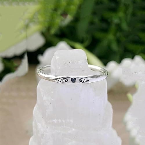 LIU JUN For Memorial - Tiny Heart With Wings Ring, Missing You Always I'll Hold You In My Heart Rings Lost Loved One Loss Miscarriage Memorial Jewelry Gift thumbnail 3