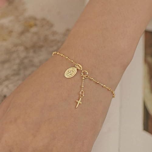GIGB PBDK Gold Virgin Mary Catholic Rosary Bracelet for Women Trendy Vintage Beads Cross Religious Wrist Bangle Minimalist Crucifix Jesus Bracelet Charm Jewelry thumbnail 3