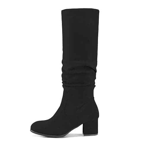 Shoe'N Tale Women's Knee High Boots Chunky Heel Pointed Toe Suede Slouch Winter Shoes with Side Zipper thumbnail 3