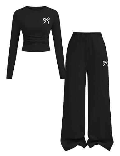 Afsmlys Tween Girls Clothes Long Sleeve Bow Knot Print Top + Wide Leg Pants 2 Piece Outfit Set, Size 7-16 Years - Image 1