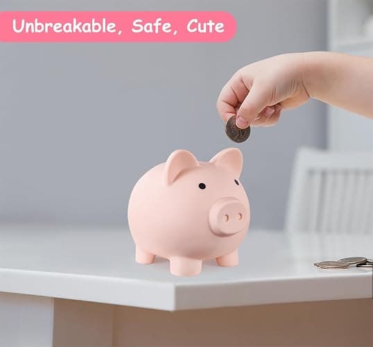 PJDRLLC Piggy Bank, Unbreakable Plastic Money Bank, Coin Bank for Girls and Boys, Medium Size Piggy Banks, Practical Gifts for Birthday, Easter, Christmas (Flesh-Colour) thumbnail 2
