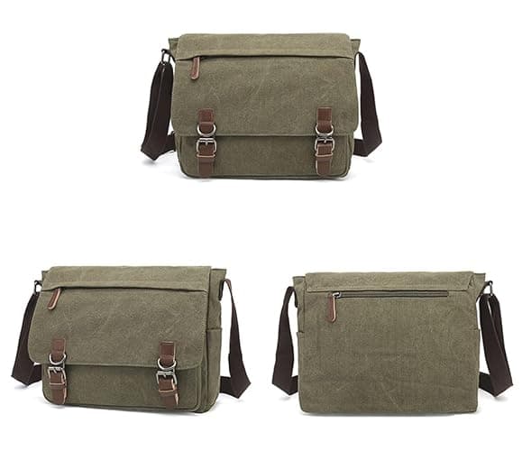 Sechunk Canvas Vintage Messenger Bag Shoulder bag Leather Large Travel Crossbody bags for men women 15inch Laptop thumbnail 2