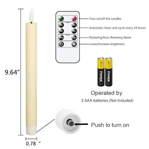 GenSwin Flameless Flickering Taper Candles with 2 Remote Controls and Timer, Real Wax 3D Wick Light Window Candles Battery Operated Pack of 8, Christmas Home Wedding Decor(Ivory, 0.78 X 9.64 Inch) thumbnail 7