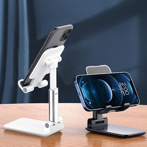 Meetuo 2 Pcs Cell Phone Stand for Desk Adjustable Desktop Phone Holder | Adjustable Angle Height, Fully Foldable&Portable, Compatible with iPhone 17/16/15/14/13/12/Smartphones thumbnail 2