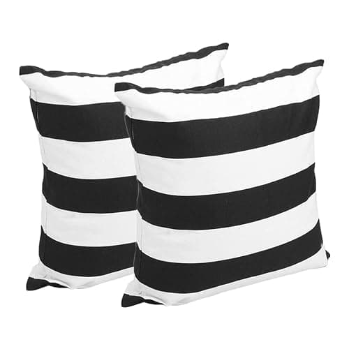FCOZM Set of 2 Pillow Cases, Soft Velvet Black and White Stripe Pattern Pillowcase Decorative Pillow Covers for Couch, Square Throw Pillow Covers for Home Decor Gift 18 Inch X 18 Inch (Black White) - Black White - Image 1