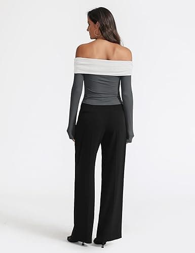 Women's Sexy Off Shoulder Tops Dressy Casual Slim Fit Long Sleeves Spring Fall Blouse Going Out Nightout Shirt thumbnail 6