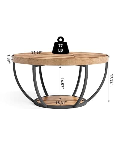 LITTLE TREE Round Coffee Table, 32" Circle Coffee Table for Living Room, 2-Tier Wood Accent Center Table with Open Storage Industrial Design Home Furniture (Wood Grain and Black) thumbnail 3