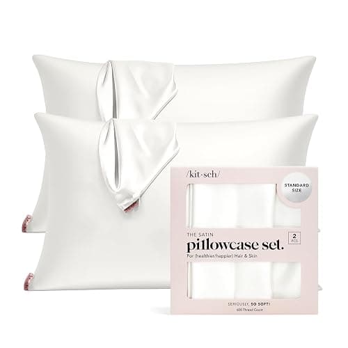 Kitsch Satin Pillowcase with Zipper for Hair & Skin, Softer Than Silk Pillow Cases Queen Size Set of 2, Wrinkle-Free, Smooth and Cooling Satin Pillow Covers, Standard Size 19"x26" - Ivory, 2pcs thumbnail 10