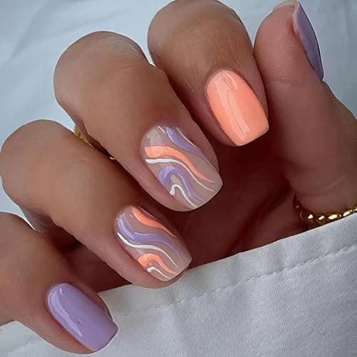 6 Packs (144 Pcs) Press on Nails Short Square Fake Nails Flower False Nails with Designs Spring Summer Floral Glue on Nails Full Cover Glossy Acrylic Stick on Nail for Women Manicure thumbnail 7