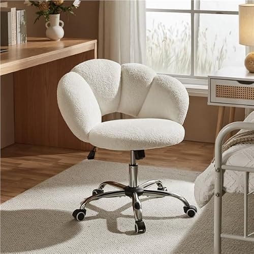 Yaheetech Fauteuil de Bureau, Chaise Pivotante Ergonomique, Dossier Confort en Nuage, Réglable en Hauteur, Charge 136 kg, pour Salon Chambre Bureau, Blanc/Bouclé thumbnail 2