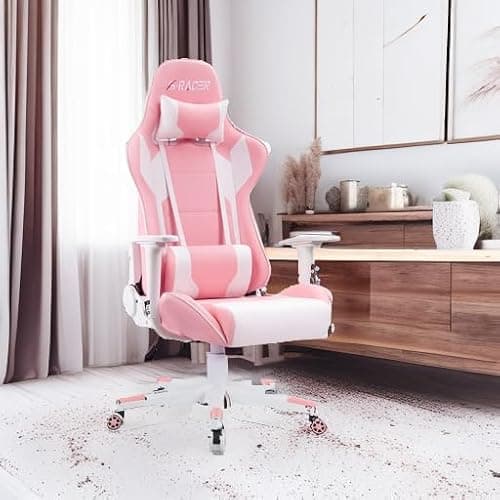 Homall Gaming Chair, Office Chair High Back Computer Chair Leather Desk Chair Racing Executive Ergonomic Adjustable Swivel Task Chair with Headrest and Lumbar Support(Pink) thumbnail 6