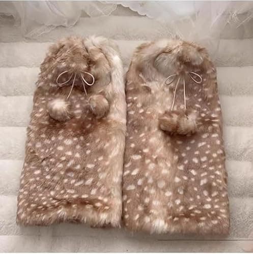 Deer Print Leg Warmers Women Faux Fur Leg Warmer Y2k Women's Brown Furry Socks Christmas Accessories Legwarmers Hats Gloves thumbnail 3