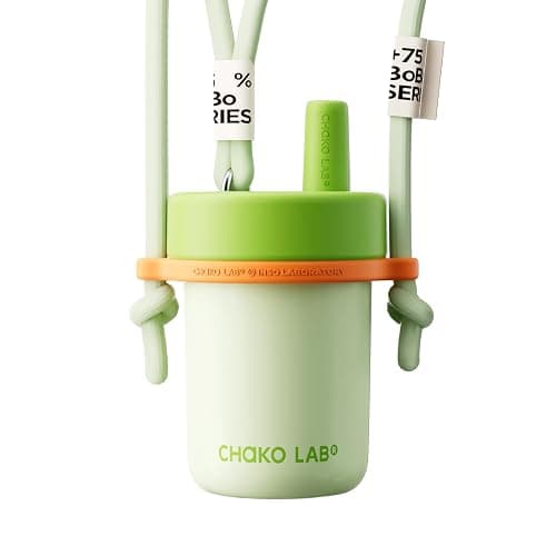 CHAKO LAB Kids Water Bottle with Carrying Rope and Straps | Vacuum Insulated Stainless Steel 16oz for School and Trvels | Two Travel Carrying Options | Matcha Green - Image 1