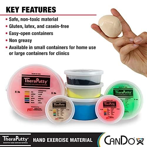 CanDo Theraputty Plus Hand Exercise Putty for Rehabilitation, Exercises, Hand Therapy, Hand Strengthening, Stress Relief - Red 4 oz Soft thumbnail 5