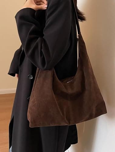 Slouchy Suede Shoulder Bags For Women Underarm Bag Womens Tote Bag Work Purses Crescent Bag Suede Handbag Travel Winter Fall thumbnail 3