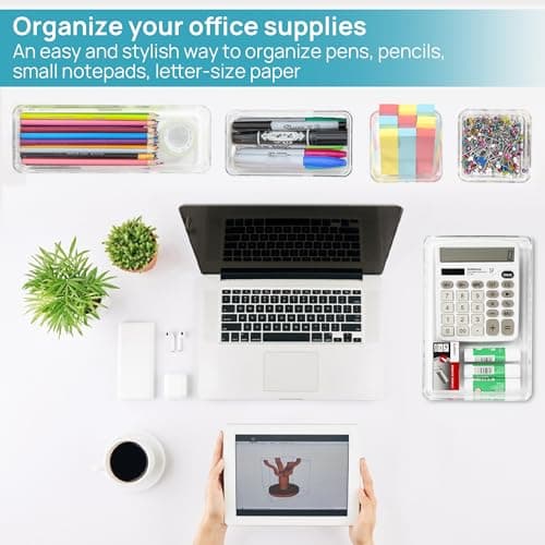 Vtopmart 25 PCS Clear Plastic Drawer Organisers Set, 4-Size Versatile Bathroom and Vanity Drawer Organiser Trays, Storage Bins for Makeup, Bedroom, Kitchen Gadgets Utensils and Office thumbnail 8