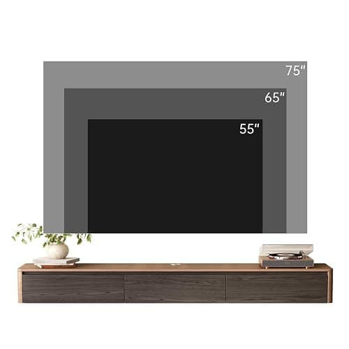 TreLined 66.92" Floating TV Stand for TVs up to 75", Mid Century Farmhouse Wall-Mounted TV Cabinet, Media Console Table with 3 Storage Drawers, Floating TV Cabinet for Living Room, Bedroom, Walnut - 1 Pack: 66.92" thumbnail 6