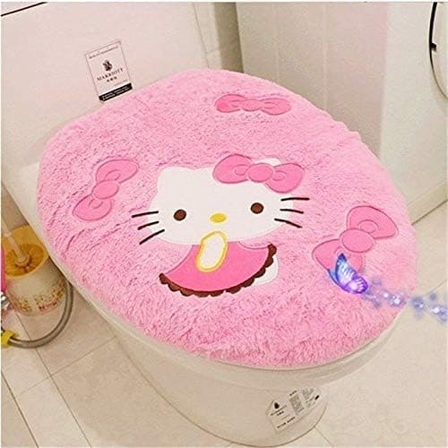 GVTTX Bath mat Cute Cartoon Pink 4 PCS Bathroom Set Toilet Cover WC Non Slip Bath Mat - Toilet Contour Rug Closestool Lid Cover, Seat Cushion,Tissue Box Set (Pink). thumbnail 5