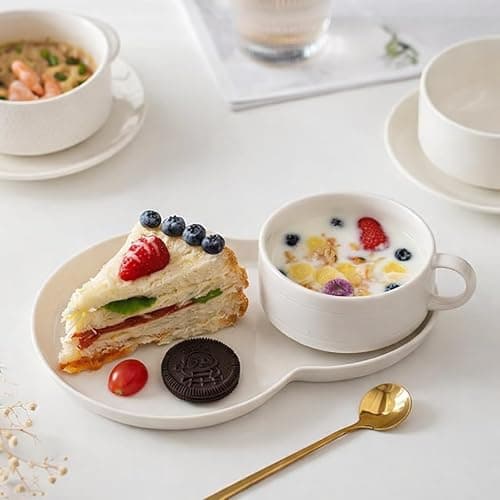 FAQQI Soup and Sandwich Plate Combo – Ceramic Soup and Cracker Combo Bowl Set with Handle | Elegant Two-Section Design for Breakfast, Snacks, and Dinner – Durable and Stylish Tableware thumbnail 4