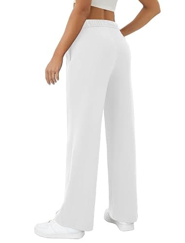 DLOODA Womens Wide Leg Sweatpants Interior Drawstring Baggy Sweat Pants with Pockets Elastic Waisted Lounge Casual Trousers thumbnail 2