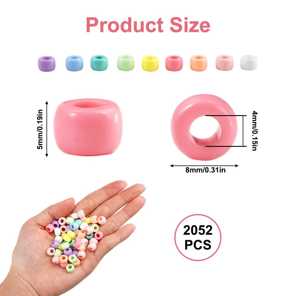 2052 Pieces 8mm Colors Mixing Color Plastic Craft Beads, Colorful Pony Beads Bulk, Beads for Hair Braids, Colorful Pony Beads, Pony Beads, for Necklaces, Hatcheries, Bracelets thumbnail 2