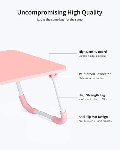 Ruxury Folding Lap Desk Laptop Stand Bed Desk Table Tray, Breakfast Serving Tray, Portable & Lightweight Mini Table for Sofa Couch Floor - - Pink thumbnail 6