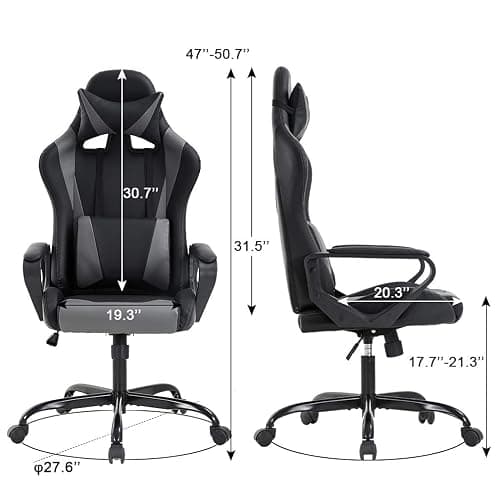 Grey Gaming Chair Massage PC Office Chair, High Back Computer Chair Gaming Chairs for Adults, Ergonomic Desk Chair Gaming Chair with Wheels, Reclining Gamer Chair, Adjustable Headrest Lumbar Support thumbnail 2