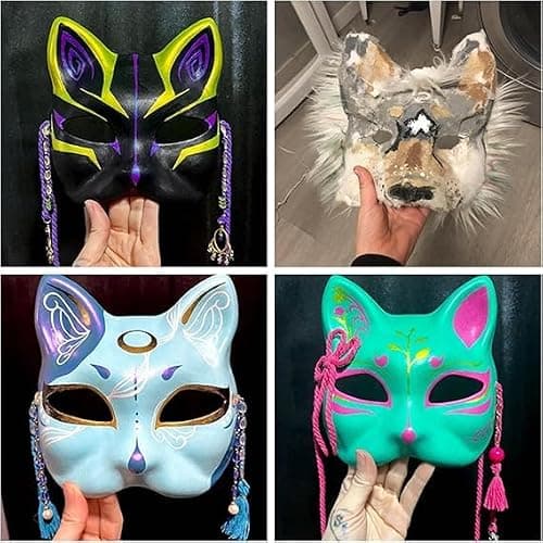 XYBHRC Cat Mask, Therian Masks White Cat Masks Blank DIY Halloween Mask Animal Half Facemasks Masquerade Cosplay Party thumbnail 2