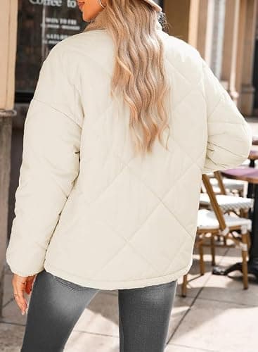Dokotoo Women's Winter Casual Quilted Jackets Long Sleeve Button Down Puffer Jacket Padded Outerwear Coats thumbnail 5