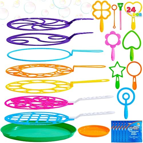 JOYIN Big Bubble Wands Set Bulk for Kids Summer Outdoor Activity Party Favors, 18 Pcs Giant Bubble Maker with Tray, 12" Large , 6 Pcs Bubble Solution Suitable for All Age People - Image 1