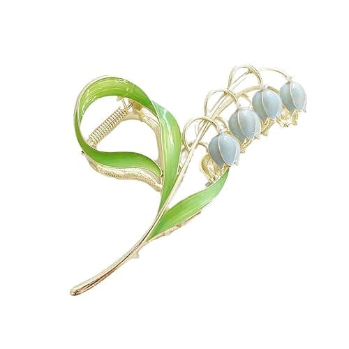 1PC Gold Lily of The Valley Flower Hair Clips, Large Metal Claw Clip,Orchid Clamps,Lily Jaw Clamp Styling Accessories for Thick Thin, Clips and Barrettes thumbnail 2