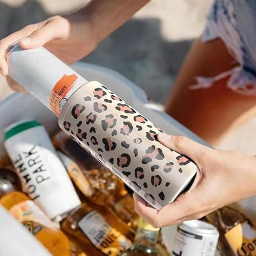 TILUCK Skinny Can Cooler for Slim Beer & Hard Seltzer, Stainless Steel, Doucle-Walled Stainless Steel Insulated Slim Cans, Standard 12 oz (Leopard Print) thumbnail 2